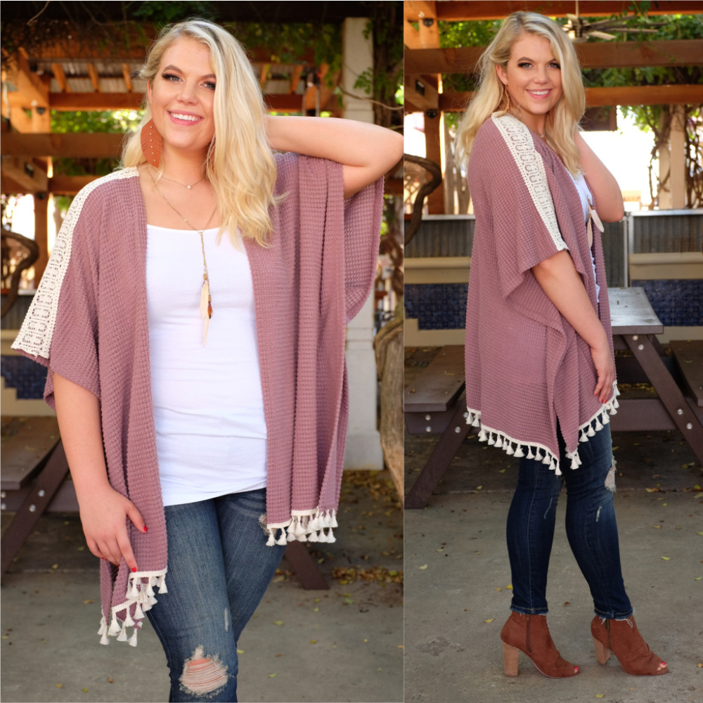 PLUS Mauve Crochet Cardigan